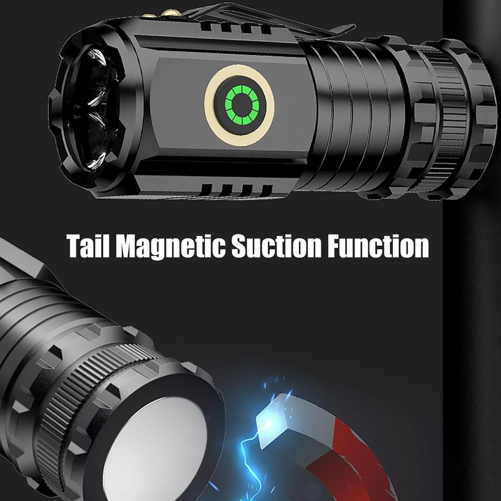 Picture of CUTE LED Flashlight, 2000 Lumens, Ultra Bright Rechargeable Magnetic Flashlight, Mini Flashlight 5 Lighting Modes, Tactical Light for Outdoor, Camping, Gift