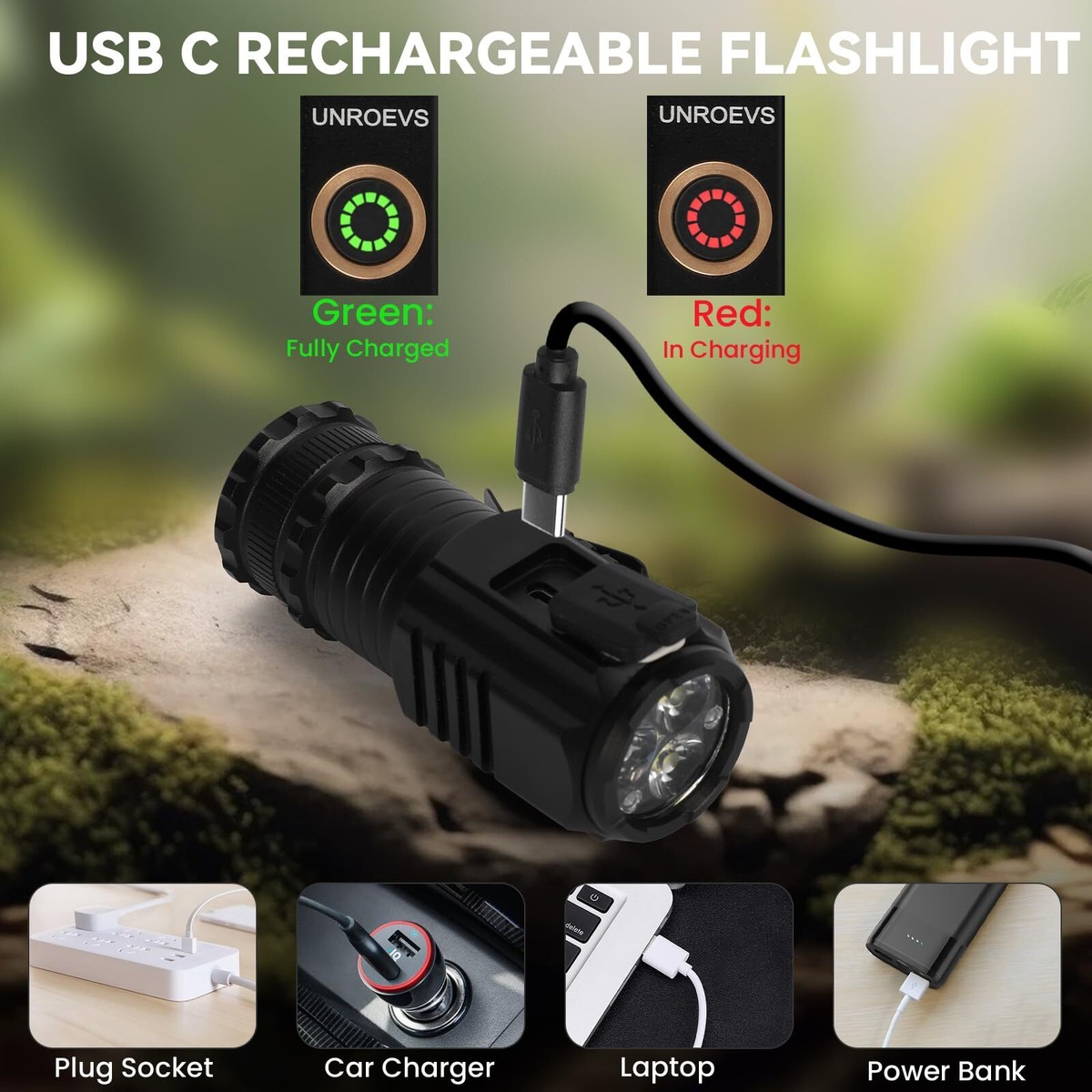 Picture of CUTE LED Flashlight, 2000 Lumens, Ultra Bright Rechargeable Magnetic Flashlight, Mini Flashlight 5 Lighting Modes, Tactical Light for Outdoor, Camping, Gift