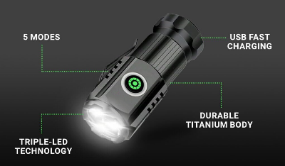 Picture of CUTE LED Flashlight, 2000 Lumens, Ultra Bright Rechargeable Magnetic Flashlight, Mini Flashlight 5 Lighting Modes, Tactical Light for Outdoor, Camping, Gift