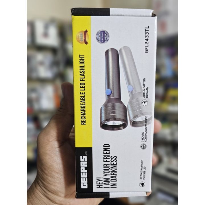 Picture of GEEPAS GFL-2433 Rechargable LED Flash Light Handheld Torch with Long Life Battery 2000mAh Type-C Charging Port