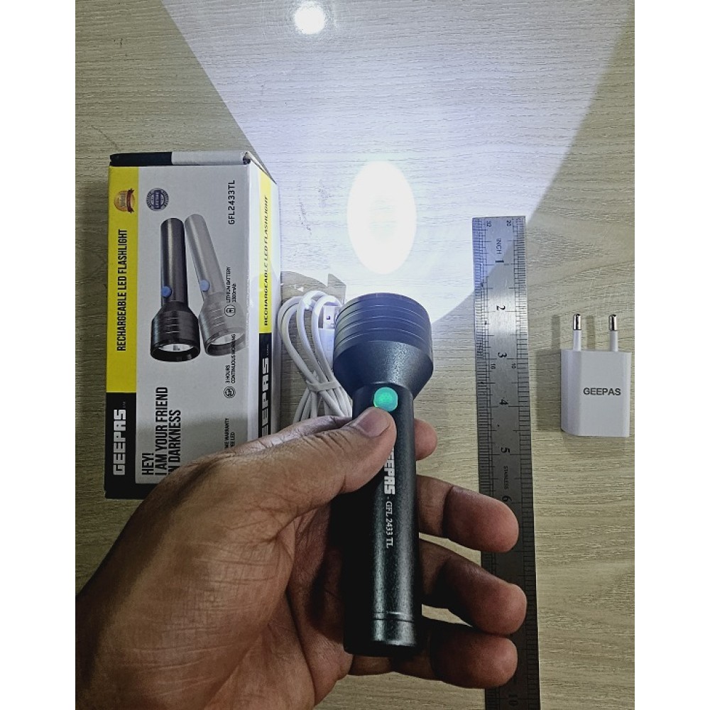 Picture of GEEPAS GFL-2433 Rechargable LED Flash Light Handheld Torch with Long Life Battery 2000mAh Type-C Charging Port