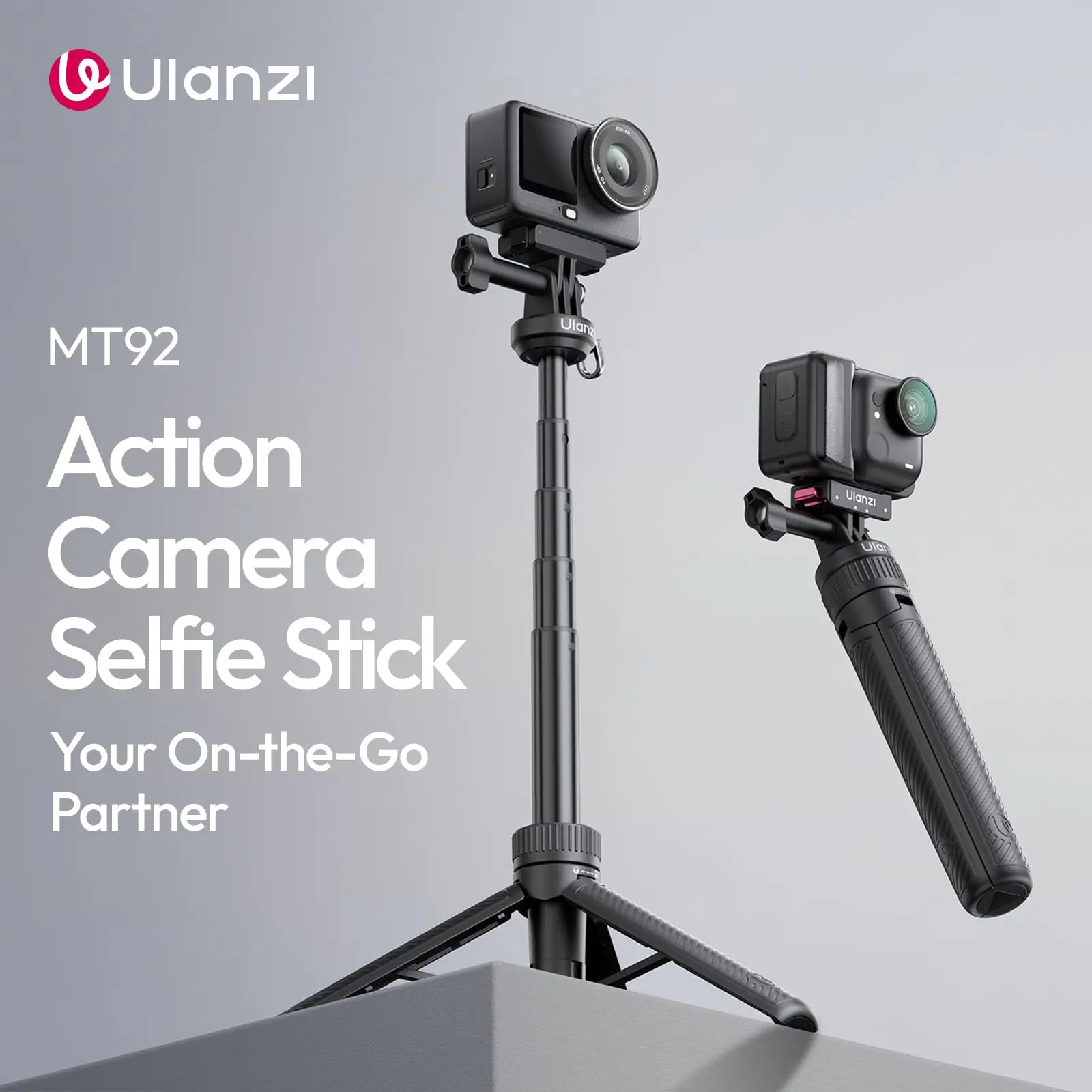 Picture of ULANZI MT92 Action Camera Selfie Stick Tripod 23.62" Portable Adjustable Vlog Handle Grip with Neck Lanyard for GoPro Hero 13 12 11 10 9 8 7 6, AKASO, DJI Osmo Action 6 5 Pro 4 3, Insta360 Mini Tripods