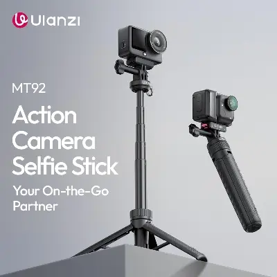 Picture of ULANZI MT92 Action Camera Selfie Stick Tripod 23.62" Portable Adjustable Vlog Handle Grip with Neck Lanyard for GoPro Hero 13 12 11 10 9 8 7 6, AKASO, DJI Osmo Action 6 5 Pro 4 3, Insta360 Mini Tripods