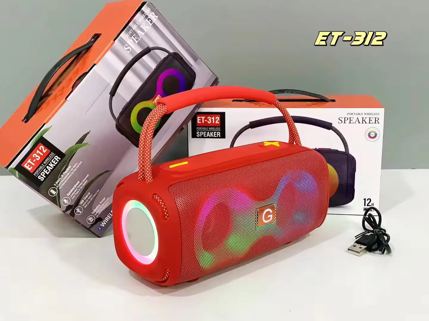 Picture of ET-312 RGB Party Speaker Double Horn Mini Outdoors Portable Speaker Box Rechargeable Speaker With Coloured Lights DJ Sound