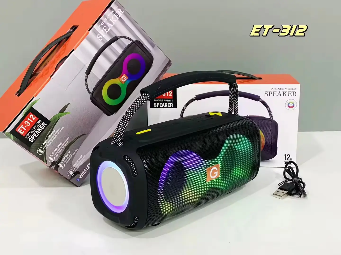 Picture of ET-312 RGB Party Speaker Double Horn Mini Outdoors Portable Speaker Box Rechargeable Speaker With Coloured Lights DJ Sound
