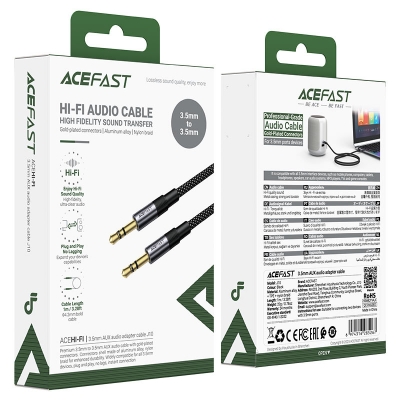 Picture of ACEFAST J10 Aux Audio Cable 3.5mm to 3.5mm Compatible with Mobile Tablet Phone Samsung Xiaomi Oppo Huawei Black
