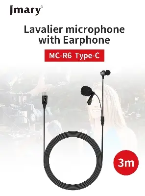 Picture of Jmary MCR6 Type C Studio Recording Lavalier Microphone with Earphones for Stereo Radio Headphone