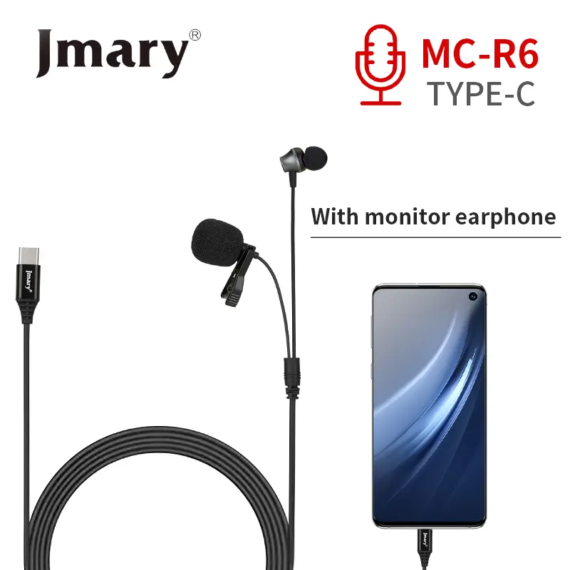 Picture of Jmary MCR6 Type C Studio Recording Lavalier Microphone with Earphones for Stereo Radio Headphone