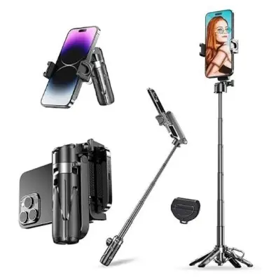 Picture of Wireless Selfie Stick Tripod Stand Bluetooth Remote Foldable Desktop Phone Holder With Keychain for Mobile Phone Shooting Tiktok