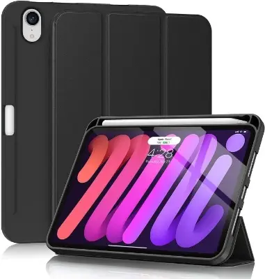 Picture of Flip Case For iPad Mini 6 and iPad Mini 7 Cover 8.3 inch Tri-Fold Smart Tablet PU Leather Case, Hard PC Back Shell Slim Case Multi- Viewing Angles Stand Hard Shell Folio Case Cover with Pencil Holder