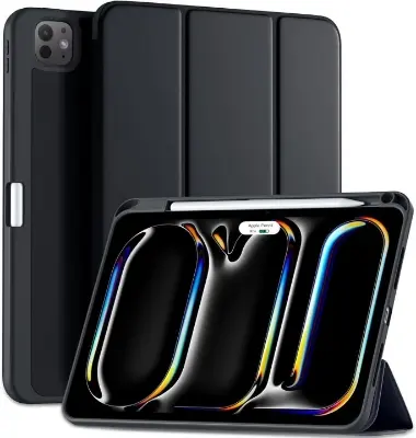Picture of Flip Case For iPad Pro 11-inch (M4) 2024 Tri-Fold Smart Tablet PU Leather Case, Hard PC Back Shell Slim Case Multi- Viewing Angles Stand Hard Shell Folio Case Cover with Pencil Holder (iPad Pro 11 2024)
