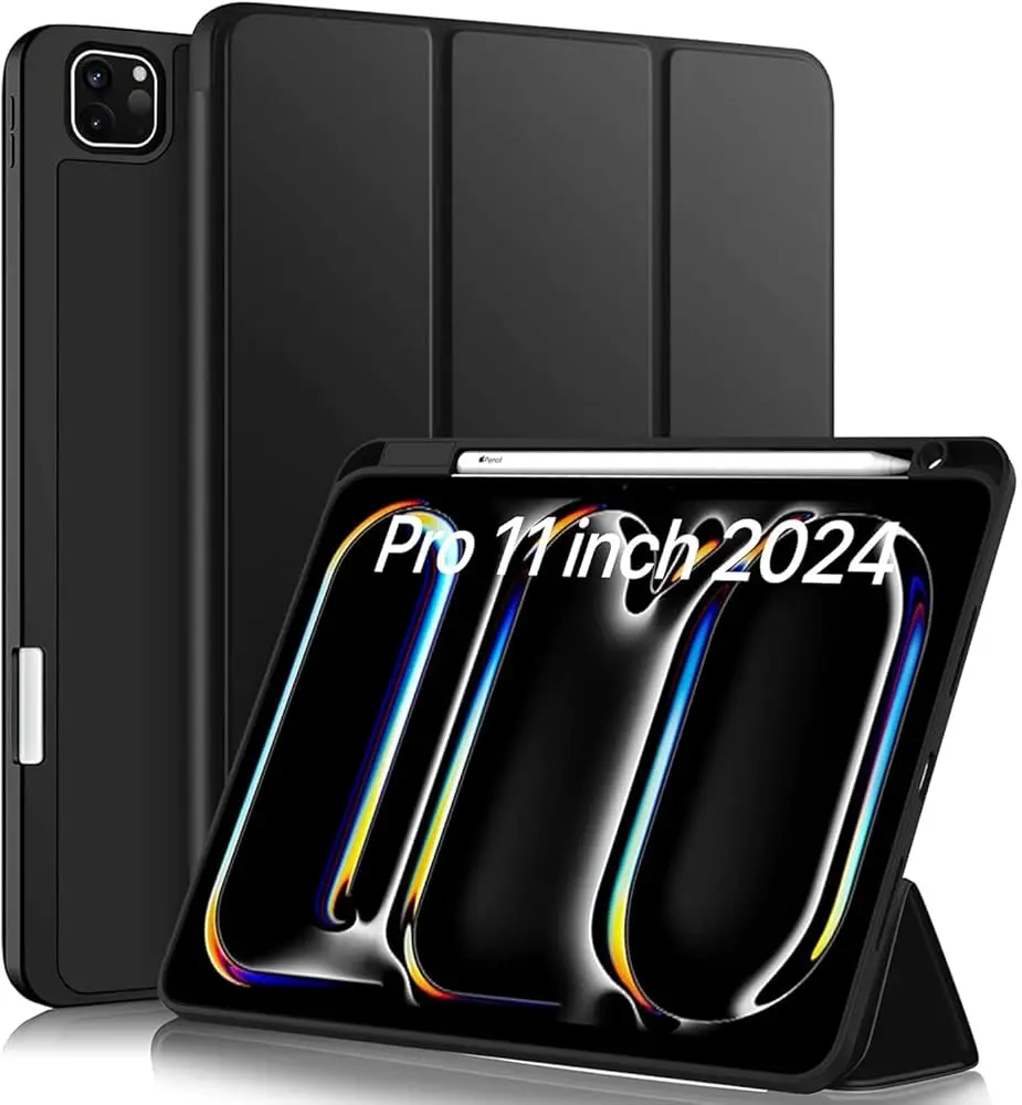 Picture of Flip Case For iPad Pro 11-inch (M4) 2024 Tri-Fold Smart Tablet PU Leather Case, Hard PC Back Shell Slim Case Multi- Viewing Angles Stand Hard Shell Folio Case Cover with Pencil Holder (iPad Pro 11 2024)