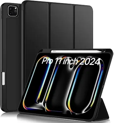 Picture of Flip Case For iPad Pro 11-inch (M4) 2024 Tri-Fold Smart Tablet PU Leather Case, Hard PC Back Shell Slim Case Multi- Viewing Angles Stand Hard Shell Folio Case Cover with Pencil Holder (iPad Pro 11 2024)