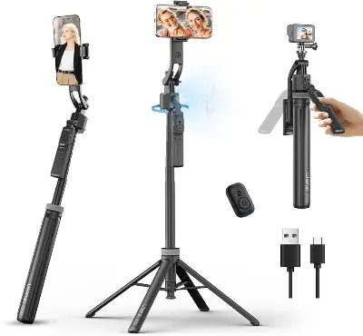 Picture of Ulanzi TT23 Auto Face Tracking Tripod for Smartphones, 165cm Cell Phone Selfie Stick, 360° Rotation Tripod with Bluetooth Remote & Gesture Control, Selfie Stick for iPhone/Action Camera