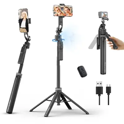 Picture of Ulanzi TT23 Auto Face Tracking Tripod for Smartphones, 165cm Cell Phone Selfie Stick, 360° Rotation Tripod with Bluetooth Remote & Gesture Control, Selfie Stick for iPhone/Action Camera