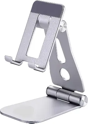 Picture of Phone Stand For desk, Mobile Stand and Phone Holder Compatible with iPhone 12, iPad, Samsung Note 20, Tablets 7-10", Adjustable Tablet Stand - Silver