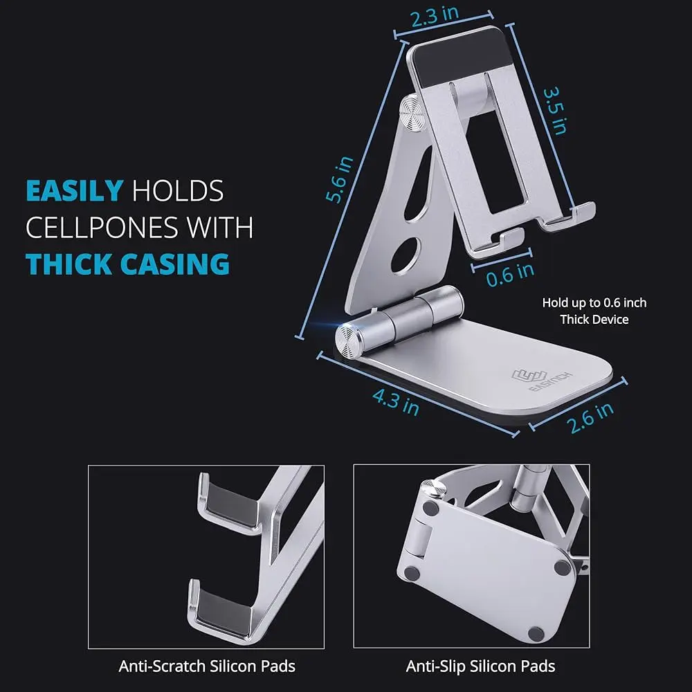 Picture of Phone Stand For desk, Mobile Stand and Phone Holder Compatible with iPhone 12, iPad, Samsung Note 20, Tablets 7-10", Adjustable Tablet Stand - Silver