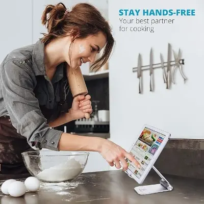 Picture of Phone Stand For desk, Mobile Stand and Phone Holder Compatible with iPhone 12, iPad, Samsung Note 20, Tablets 7-10", Adjustable Tablet Stand - Silver