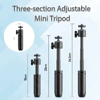 Picture of ULANZI MT88 Small Camera Tripod, Mini 3-in-1 Selfie Stick w Backpack Mount Shoulder Strap, 3-Sect Adjustable Tabletop Tripod Holder, Handheld Travel Pole for Action Camera, DJI Pocket3, Insta 360 X5