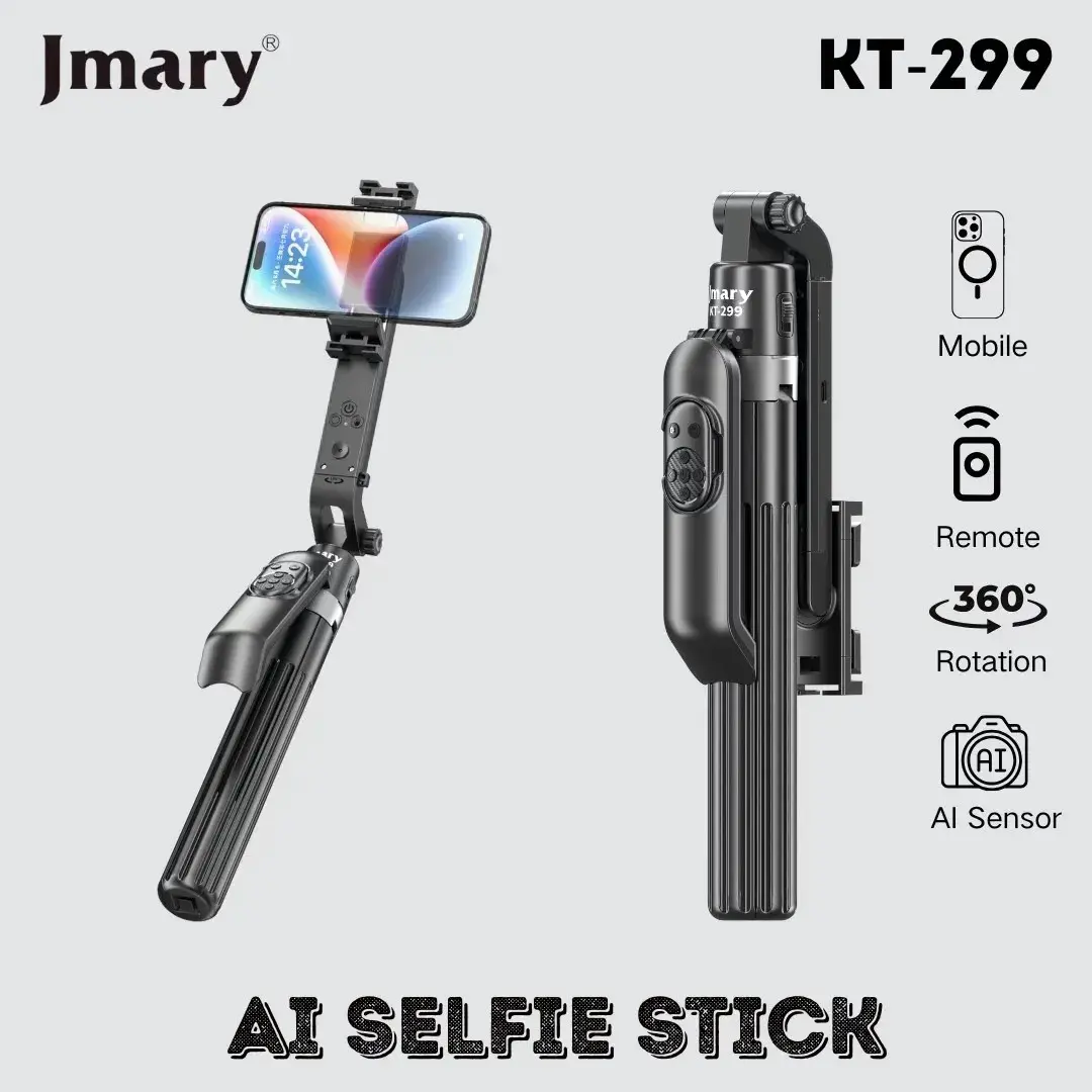 Picture of Jmary KT-299 Al Face Sensor Selfie Stick Tripod Upto 1.8 Meter long 360° Horizontal Rotation Smart Tripods