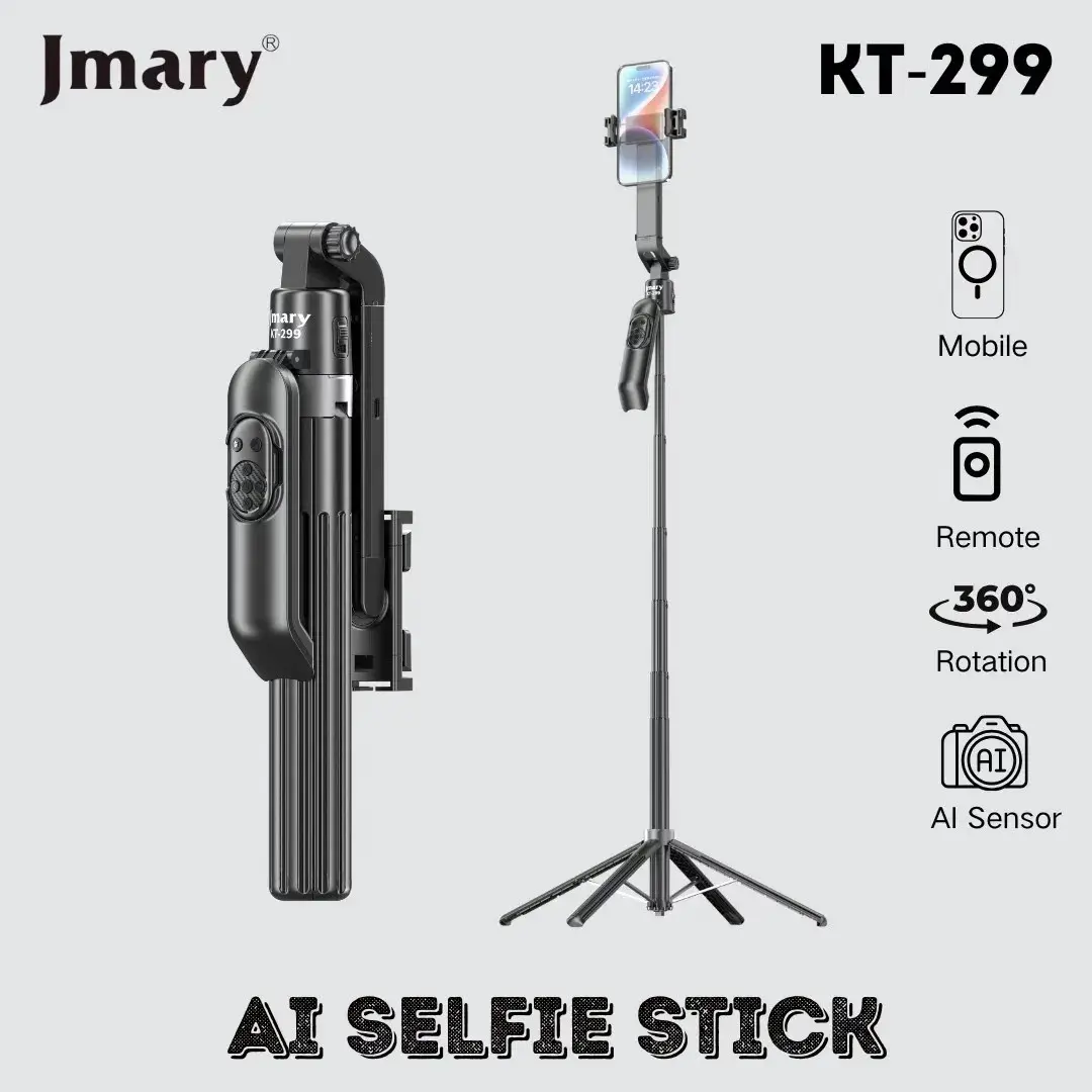Picture of Jmary KT-299 Al Face Sensor Selfie Stick Tripod Upto 1.8 Meter long 360° Horizontal Rotation Smart Tripods