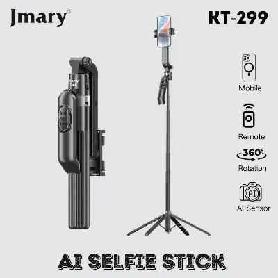 Picture of Jmary KT-299 Al Face Sensor Selfie Stick Tripod Upto 1.8 Meter long 360° Horizontal Rotation Smart Tripods