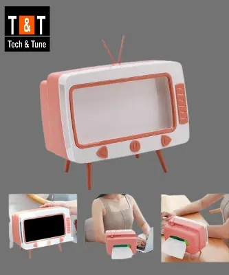 Picture of Lovely Creative Classic TV Tissue Box Holder with Phone Holder, Retro TV Shape  Phone Stand, Creative Retro TV Shaped Tissue Dispenser Box Holder, 2-in-1 Multifunctional Napkin Organizer for Bathroom Kitchen Bedroom Office