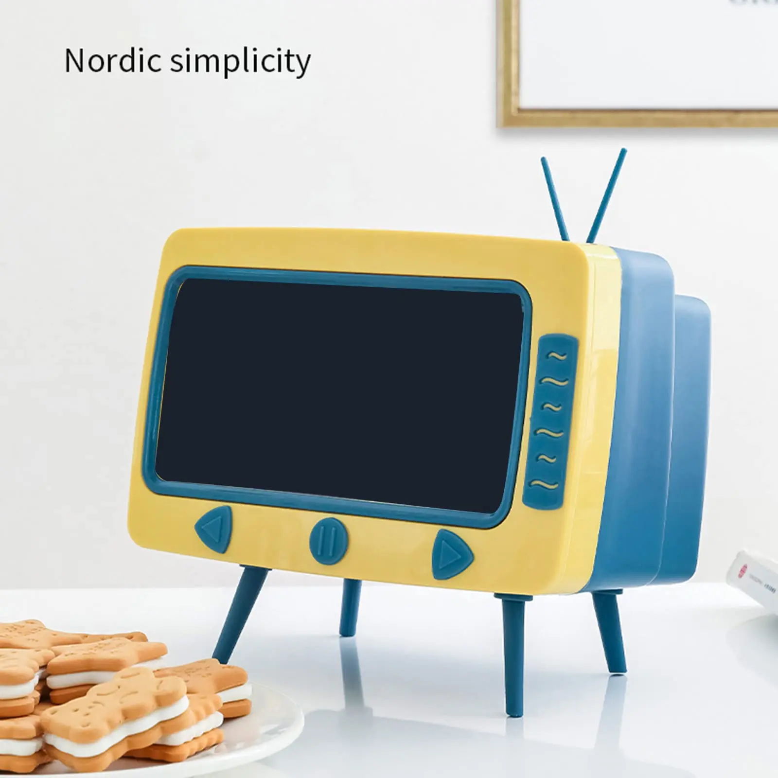 Picture of Lovely Creative Classic TV Tissue Box Holder with Phone Holder, Retro TV Shape  Phone Stand, Creative Retro TV Shaped Tissue Dispenser Box Holder, 2-in-1 Multifunctional Napkin Organizer for Bathroom Kitchen Bedroom Office