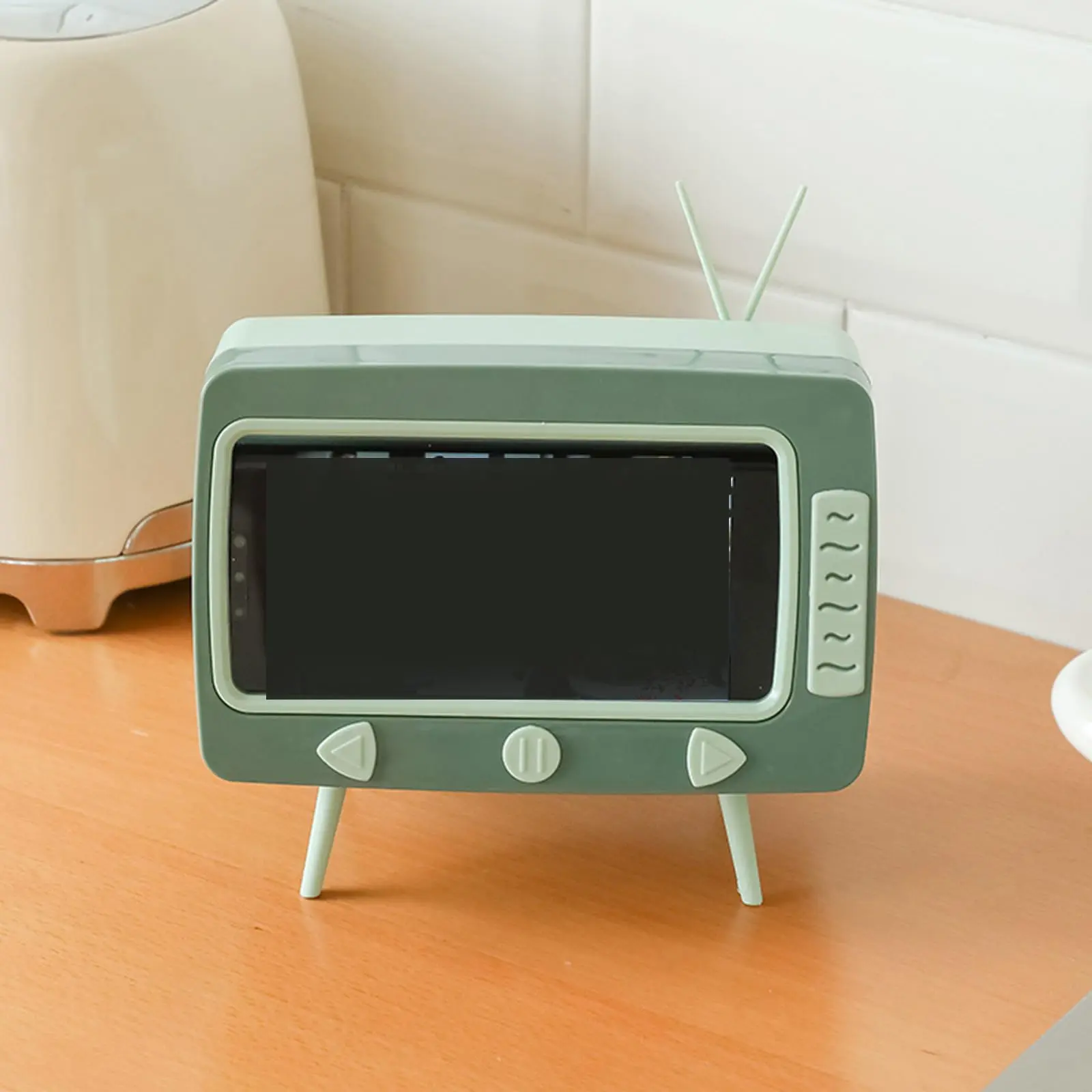 Picture of Lovely Creative Classic TV Tissue Box Holder with Phone Holder, Retro TV Shape  Phone Stand, Creative Retro TV Shaped Tissue Dispenser Box Holder, 2-in-1 Multifunctional Napkin Organizer for Bathroom Kitchen Bedroom Office