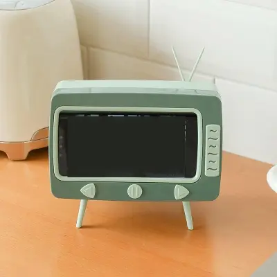 Picture of Lovely Creative Classic TV Tissue Box Holder with Phone Holder, Retro TV Shape  Phone Stand, Creative Retro TV Shaped Tissue Dispenser Box Holder, 2-in-1 Multifunctional Napkin Organizer for Bathroom Kitchen Bedroom Office