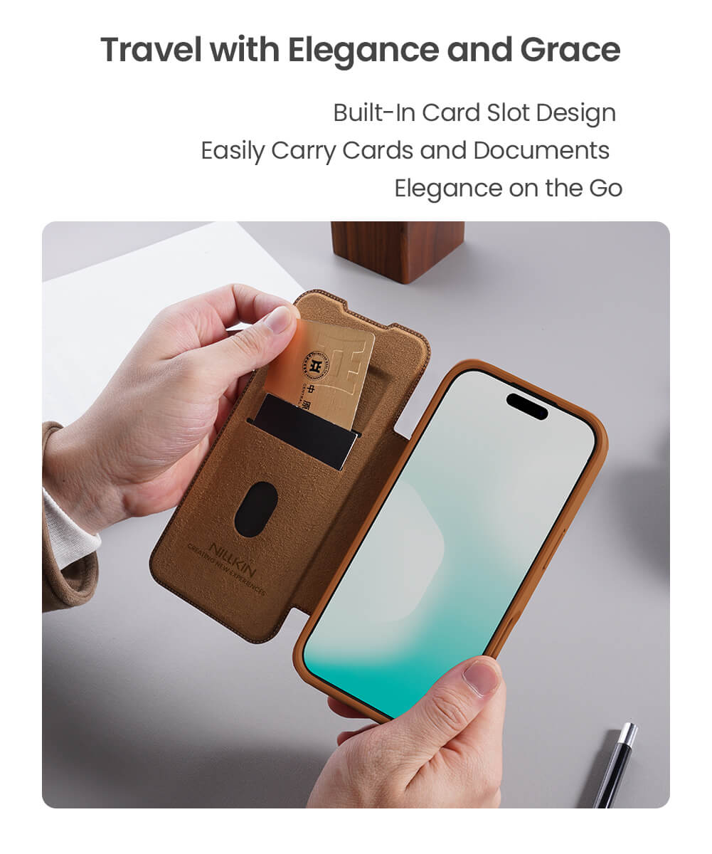 Picture of Nillkin Flip Case For iPhone 17 Pro Max 6.9 inches Phone Cover Leather Wallet Case Premium PU Leather Case with Card Holder Lens Cover Stand Protection Slim Fit Full Covered Flip Cover