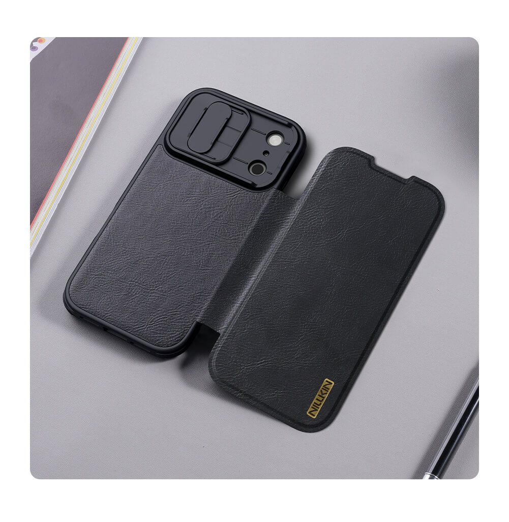 Picture of Nillkin Flip Case For iPhone 17 Pro 6.3 inches Phone Cover Leather Wallet Case Premium PU Leather Case with Card Holder Lens Cover Stand Protection Slim Fit Full Covered Flip Cover