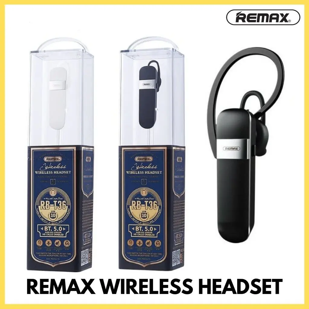 Picture of REMAX RB-T36 Headset Bluetooth V5.0 Headset For Driving Single Headset For Calls Ear-Hook Headsets Handsfree With Microphone HD Voice Headset