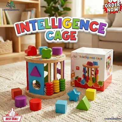 Picture of Wooden Intelligence Cage Toy for Toddlers - Shape & Color Sorting Educational Game - Occupational Therapy Aid for ASD,Educational Intelligence Cage - Brain & Hand Coordination Toy