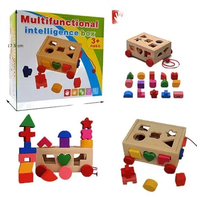 Picture of Wooden Shape Sorter Car Toy for Toddlers - Pull Along Vehicle with 15 Geometric Blocks - Montessori Educational Puzzle,Montessori Wooden Car Puzzle - Pull & Sort Educational Toy