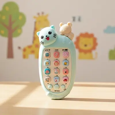 Picture of Baby Cell Phone Toy with Music and Light - Interactive Early Educational Learning & Sensory Toy for Infants & Toddlers with Teether Cover
