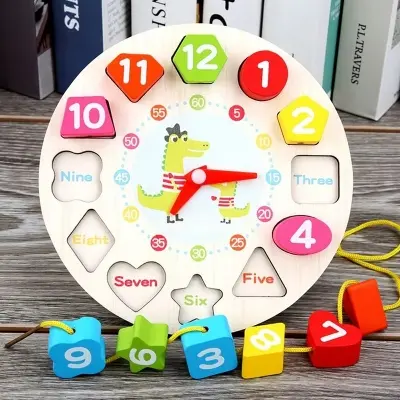 Picture of Wooden colourful 12 Numbers Clock Toy Digital Geometry Cognitive Matching Toy Early Educational PuzzlesChildren's Alarm Clock Puzzle Early Education Beaded Building Block Shape Matching Building Block Toy
