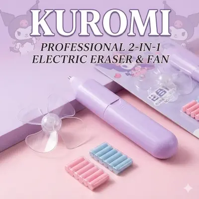 Picture of Sanrio Kuromi 2-in-1 Electric Eraser with Mini Fan - Battery Operated Automatic Rubber for Kids & Artists Cute Kuromi Gadget - Electric Eraser with Built-in Cooling Fan