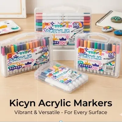 Picture of Kicyn 48 Colors Acrylic Marker Set (NO. 808) - Soft Tip Water-Based Paint Pens for Rock, Wood, Glass & DIY,Premium 48pc Acrylic Paint Pens - Multi-Surface Markers for Artists(12/24/36/48)