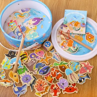 Picture of Wooden Magnetic Fishing Game for Kids - Montessori Educational Learning Toy for Motor Skills Development Jigsaw Puzzles Board l Toys for Kids Boys Girls