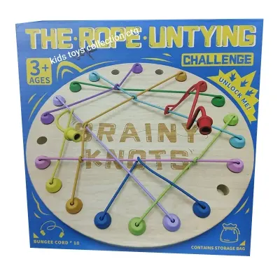 Picture of Wooden Tangled Rope Puzzle for Kids - Brain Teaser Knot Untying Game - Montessori Logic & Fine Motor Skill Toy