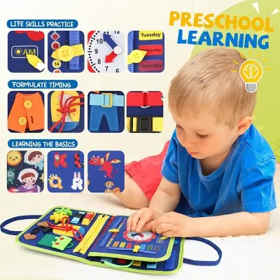 Picture of Montessori Busy Book for Toddlers (1-3 Years) - Felt Sensory Activity Board for Fine Motor Skills & Travel,Travel Friendly Busy Board - Educational Activity Book for Boys & Girls