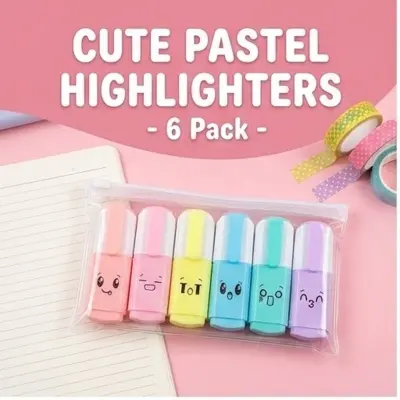 Picture of Mini Capsule Highlighters (Set of 6) - Cute Vitamin Pill Shaped Emoji Marker Pens for School & Kids Gift