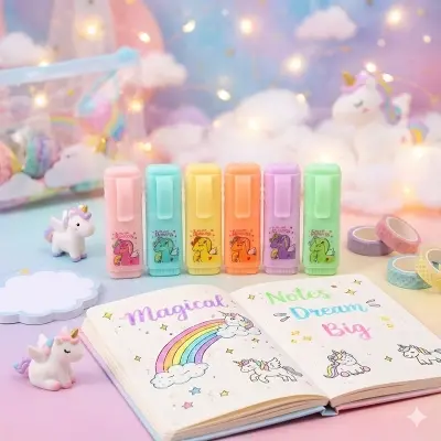 Picture of Princess Mini Highlighters (Set of 6) - Cute Unicorn Themed Capsule Marker Pens for Kids & School