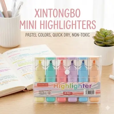 Picture of Xintongbo Mini Highlighters (Model X-801) - Set of 6 Fluorescent Capsule Marker Pens - Non-Toxic & Quick Dry