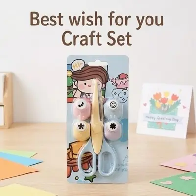 Picture of Kids Craft Set - Zigzag Safety Scissors & 4 Mini Paper Shape Punches for Scrapbooking & Card Making