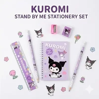 Picture of Kuromi Stationery Set - Stand By Me Series - Cute Purple Pencil Kit with Ruler, Eraser & Sharpener Cute Kuromi Pencil Set - Sanrio Theme School Supplies