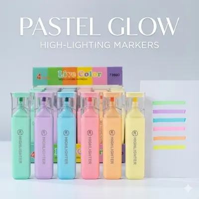 Picture of pace Capsule Pastel Highlighters(6 PIS) (Model A-8154) - Ergonomic Soft Chisel Tip Markers - No Bleed & Quick Dry-6 PIS