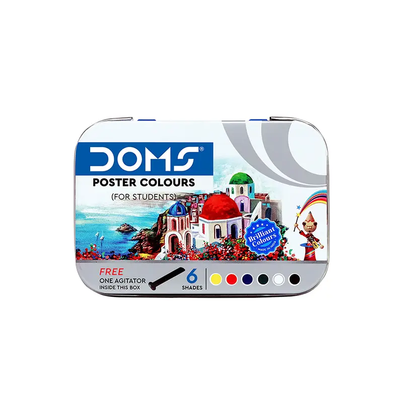 Picture of DOMS Poster Colour Set 6 Shades (10ml each) - With Free Dual Brush & Agitator - Vibrant Painting Kit for Kids
