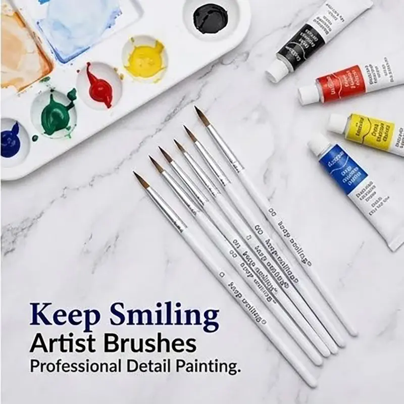 Picture of Keep Smiling Mini Detail Liner Brush Set (6 Pcs) - Fine Tip Synthetic Brushes for Acrylic, Oil & Nail Art